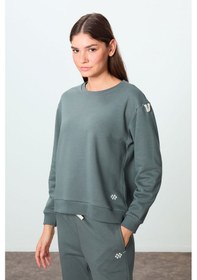 Resim Tommy Life Haki Kompakt Pamuklu Kalın Pürüzsüz Dokulu O Yaka Oversize Fit Kadın Eşofman Takım - 95341 Haki 