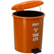 Resim Safell Pedallı Tıbbi Atık Çöp Kovası 40 Lt Turuncu İç Kovalı Safell