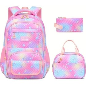 Resim Oldfriend Pembe 3 Adet Büyük Kapasiteli Genç Kız Sırt Çantası Seti Okul Seyahat Yemek Kutusu Kalemlik Pembe 