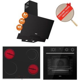 Resim Ferre FryArt&Buharlı Ferovia Sessiz Davlumbaz Elektrikli Siyah Ank. Set (D063-SA + MS263 + XE64CS) 