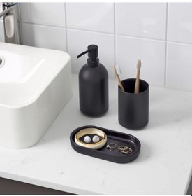 Resim 3 Parça Banyo Seti, Siyah Renk Meridyendukkan Stoneware Sabunluk Seti 