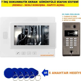 Resim 7 Inç Ekran Dokunmatik Ekran Görüntülü Diafon Sistemi (Renkli-Sesli Konuşma-Kapıyı Açma) 