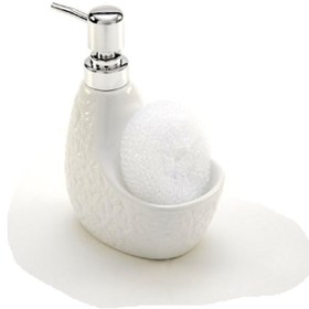 Resim ELEGANCEV Süngerli Seramik Desenli Sıvı Sabunluk -beyaz -3262b 