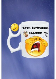 Resim Tatil İstiyorum Ağlayan Emoji Baskılı Smile Emoji Toplu Kupa Bardak Çay Kahve Fincanı Beyaz 