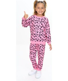 Resim Yumuşak Dokulu 2 İplik Fuşya Pembe Ton Leopar Baskılı Alt Üst Eşofman Takımı Leopar 