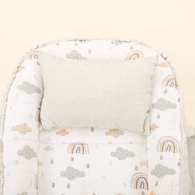 Resim Babynest ve Yastık - Çift Taraflı - Açık Yeşil Muslin - Yeşil Gökkuşağı 