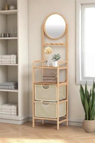 Resim Digithome Bambu Aynalı 2 Çekmeceli Banyo Düzenleyici 2 Raflı Şifonyer Makyaj Organizeri DB-0035 