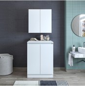 Resim ROOMART Cd1 Çok Amaçlı Banyo Üst Dolaplı Çamaşır Makinesi Dolabı Takımı - Mat Beyaz 