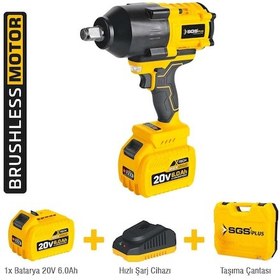 Resim Sgs SGS5504 - 3/4 - 20 Volt 6 Amper 1200 NM Tork Akülü Darbeli Somun Sıkma Sökme Makine Seti Tek Akülü 