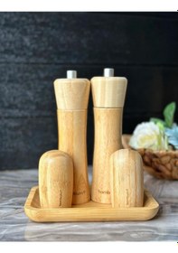 Resim Bambum - Verdure Tabaklı Tuzluk Biberlik Değirmen Seti 5 Parça 