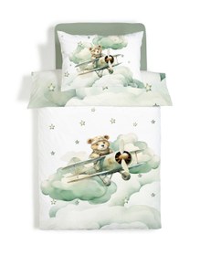 Resim Evmila Pilot Ayıcık Desenli Nevresim Takımı - 160x220cm Nevresim +50x70cm Yastık Kılıfı+100x200cm Çarşaf 