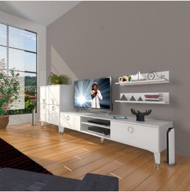 Resim Decoraktiv Eko On Mdf Dvd Gold Tv Ünitesi Tv Sehpası - Parlak Beyaz 