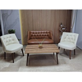 Resim Azra Mobilya Deri Çay Seti Koltuk Takımı + Sehpa - Oturma Grubu - Cafe Mobilya - Ofis Mobilya - Balkon Mobilya Taba-krem 