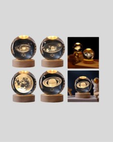 Resim 3d Satürn Gravürlü Kristal Küre Dekoratif Led Işıklı Gece Lambası 