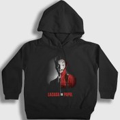 Resim Unisex Çocuk Siyah Berlin V2 La Casa De Papel Kapüşonlu Sweatshirt 