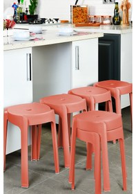 Resim Kaymaz Ayaklı İç İçe Geçebilen Plastik Tabure 6 Adet-mercan 