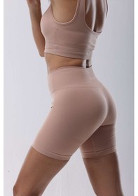 Resim Playsportswear Seamless Pudra Normal Bel Kısa Fitted Basic Sporcu Tayt Pudra 