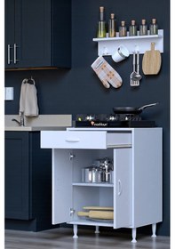 Resim Eliusta Liva Baharat Raflı 60 Cm Çekmeceli Ankastre Mutfak Dolabı Çok Amaçlı Dolap 60x88x48 Cm Beyaz Dolap Beyaz 