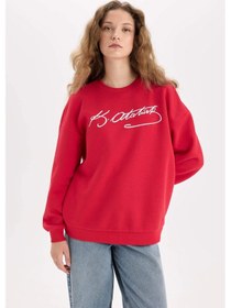 Resim DeFacto Oversize Geniş Kalıp Atatürk İmzalı Bisiklet Yaka Kalın Sweatshirt E5446AX24WNRD286 