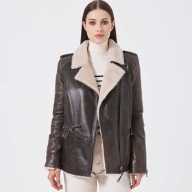 Resim Kahverengi Deri Kadın Kürk Mont - K23KKM320388-U1I 