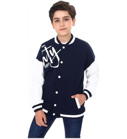 Resim Toontoy Erkek Çocuk Kolej Yaka Çıtçıt Kapama Cepli Düşük Omuz Nakış Baskılı Renk Bloklu Örme Hırka - 2 İplik Şardonlu Lacivert 