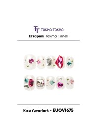 Resim Euov1675 Kısa Yuvarlak 10'lu Tekrar Kullanılabilir El Yapımı Protez Takma Tırnak M 