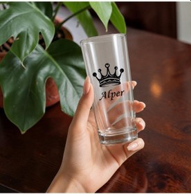 Resim Kişiye Özel Tasarımlı Kral Ve Kraliçe Tacı Tasarımlı İsim Yazılabilen 230 Ml 2 Adet Rakı Bardağı Şeffaf 
