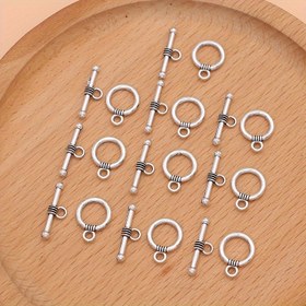Resim Takı Yapımı için 10 Adet Gümüş Kaplama Toggle Kilit Seti - El Sanatları DIY Kolye Bileklik Bağlantı Elemanları - Güç Kaynağı Yok 