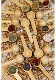 Resim 12 Adet Ahşap Baharatlık - Ölçek Kaşığı - Ahşap Kaşık 7 Cm 