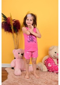 Resim Kız Çocuk Askılı Pijama Takımı Too Cute Koyu Pembe Pembe 