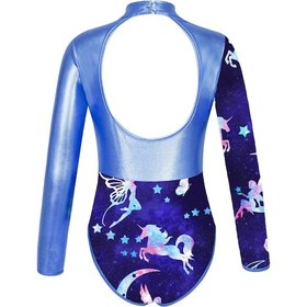 Resim Siyah Çocuk Kız Bale Dans Jimnastik Leotard Uzun Kollu Baskı Bodysuit Şortlu Paten Sahne Performansı Spor Mayo Siyah 