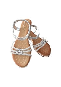 Resim Guja 25y174 Kadın Taşlı Düz Taban Abiye Sandalet Gümüş Siyah 