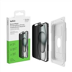 Resim Belkin ScreenForce TemperedGlass Antimikrobiyal Ekran Gizlilik Koruyucu Folyo iPhone 15 ve iPhone 14 Pro için, İnce ve Çizilmez, Kabarcıksız Uygulama için Konumlandırma Kabuğu Dahil 