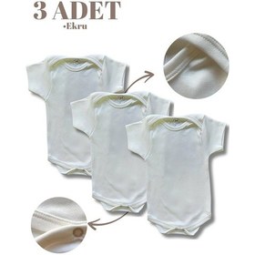 Resim Harmandar 3lü Ekru Renk Organik Pamuk Çıtçıtlı Bebek Body Zıbın Ekru 