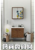 Resim Biani Fix Loft 85 Cm Banyo Dolabı,Seramik Lavabolu, Aynalı,Lavabo Dahil,Mdf,Aybe Kahve 