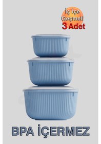Resim İç İçe Geçmeli Snaplid Kare Saklama Kabı 600 - 1100 - 1800 Ml Üçlü Set Mavi 
