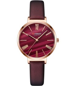 Resim Tenfowee Curren Kadın Kuarc Saati 3atm Su Geçirmez Mineral Camlı Kol Saati Pembe Kasa Mor Deri Kayış Çok Renkli 