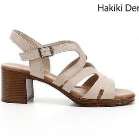 Resim Gönderi R Bej Antik Kalın Topuklu Hakiki Deri Sandalet Bej 