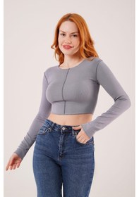 Resim Soonaksesuar Ters Dikişli Basic Antrasit Body Bluz Antrasit 