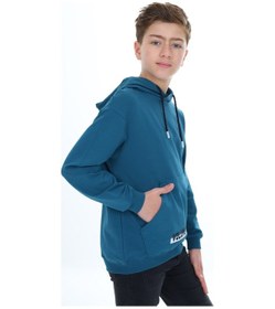 Resim Toontoy Kids Toontoy Erkek Çocuk Oversize Kapüşonlu Cepli Baskılı Sweatshirt - 2 İplik Petrol Mavi 
