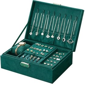 Resim Yeni Vintage Stil Kadife Mücevher Kutusu Çift Kilit Saklama Kutusu Kolye İzle Dark Green 