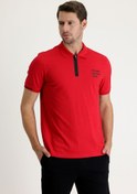 Resim Bayrak Kırmızı Polo Yaka Slim Fit Baskılı Fermuarlı Pamuklu Tişört Kigili