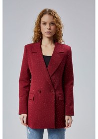 Resim Bordo Regular Dokuma Astarlı Taş Detaylı Blazer Ceket Bordo 