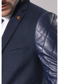 Resim Wessi Kol Deri Kapitone Lacivert Kaşe Ceket Siyah 