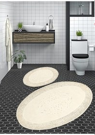 Resim Cotton Special 2'li Oval Osmanlı Desen Pamuklu Klozet Takımı Krem 60 x 100 / 50 x 60 CM Krem 