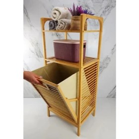 Resim 2 Organizer Raflı Ahşap Bambu Çek-Aç Kirli Sepeti 