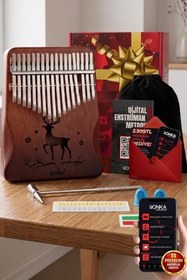 Resim Midex KLX-520 Hakiki Ağaç Kalimba Geyik Desenli Ahşap Full Set 17 Çelik Tuşlu 