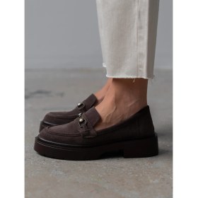 Resim Ece'nin Butiği Ruel Kahve Süet Hakiki Deri Kadın Makosen 