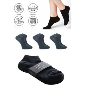 Resim Saysez Bambu Erkek Patik Düz Füme Renk Çorap Dikişsiz Premium 3'lü Paket Füme 