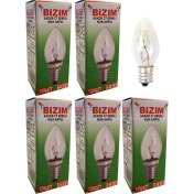 Resim Bizim 5 Adet 10 Waat E14 Duy Renkli Şeffaf C7 Mum Ampül Sarı 